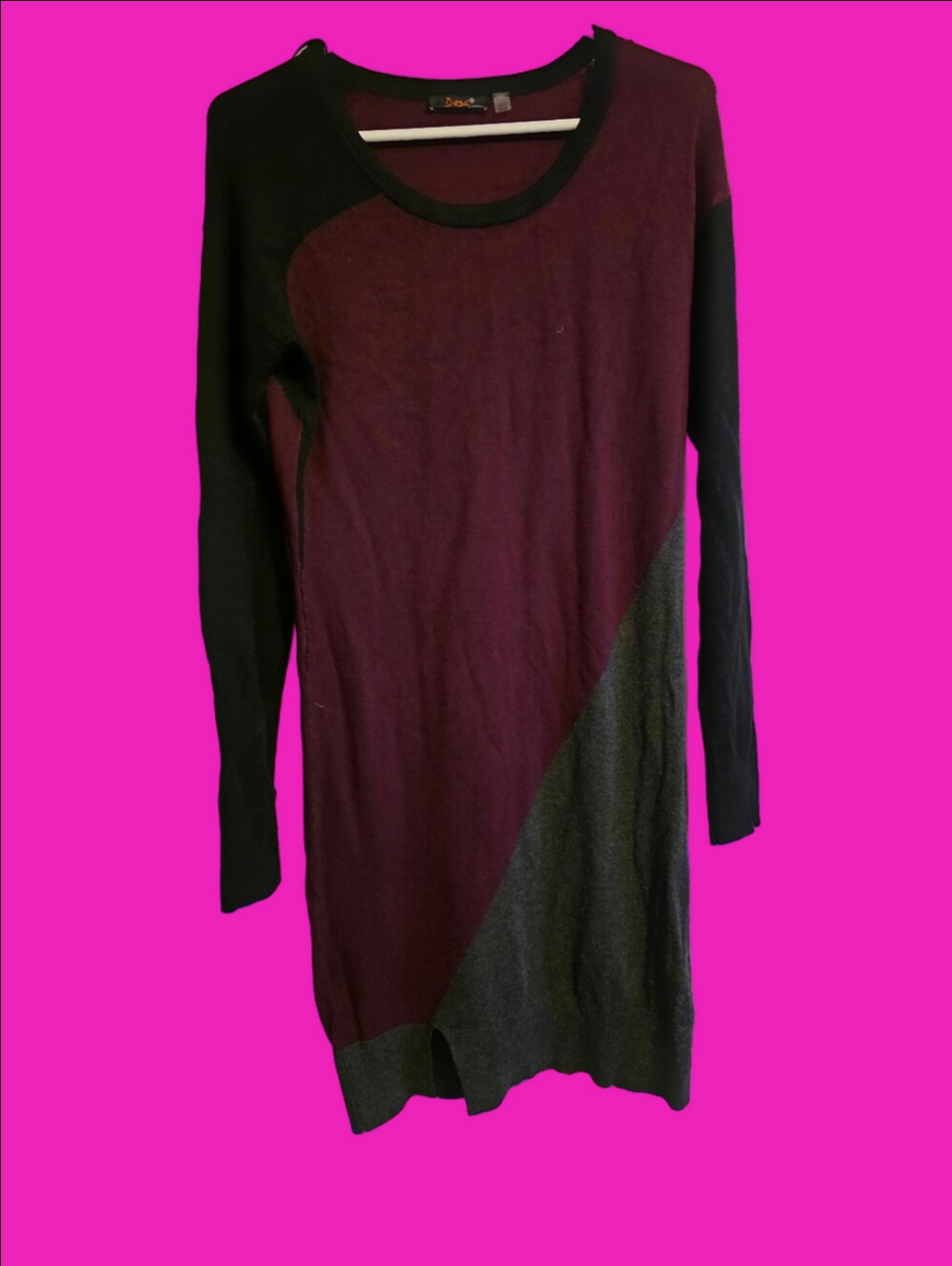 4/$67 Deal! Dex Burgundy and Charcoal Colorblock Sweater Dress